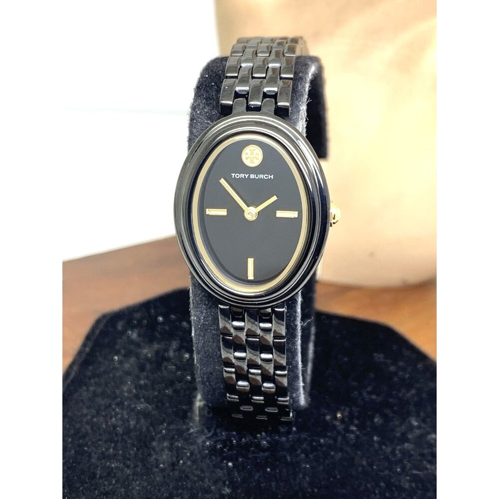 Tory Burch Women's Watch TBW6035 Oval Quartz Gold Black Dial Stainless Steel